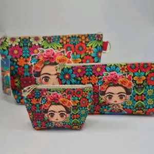 Triple Crossbody 3 Pieces Set - Vibrant Floral Design with Frida Kahlo Motif - Perfect for Everyday Use