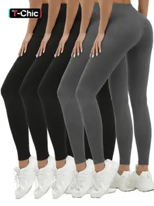 5 PCS Women's High-Waisted Yoga Leggings, Elastic Waist Leggings, Fitness Yoga Pants, Athleisure Fitness Leggings, High Waist Stretchy, Sporty Style, Tight-Fit Design, All-Season Comfortable Fabric, Perfect for Fitness Enthusiasts, Stretchy Soft Leggings