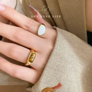 SheLuxeLife | Luxury Retro Oval Tiger Eye Stone Open Ring - Elegant Vintage Style, High-End Fashion Index Finger Ring