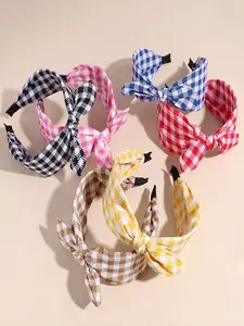 Set of 1: New Arrival - Cute Checkered Fabric Rabbit-Ear Bow Headband, Versatile, Fashionable, and Sweet Hair Accessory