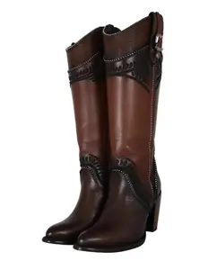 Gigi Cuadra High Heel Boot - Women's Leather Walking Shoes with Organic Embroidery & Decorative Metal Buckle - Comfortable Fit & Versatile Design