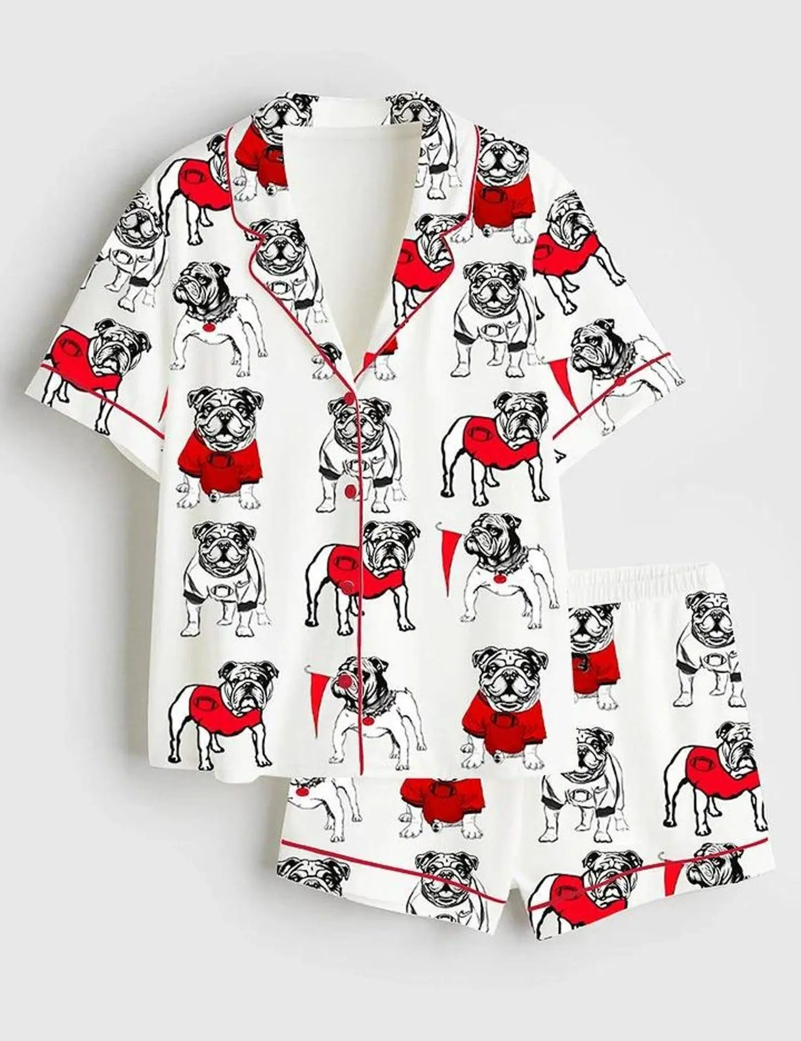 Women's Bulldogs Football Print Satin Pajama Set, Short & Long 2-Piece Sleepwear