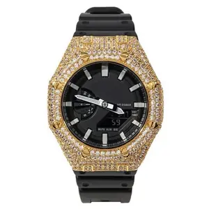Iced Out Custom Hip Hop Sport Watch with Gold & Black Dial Buckle Design for Enhanced Comfort and Support Unique Stylish Accessory