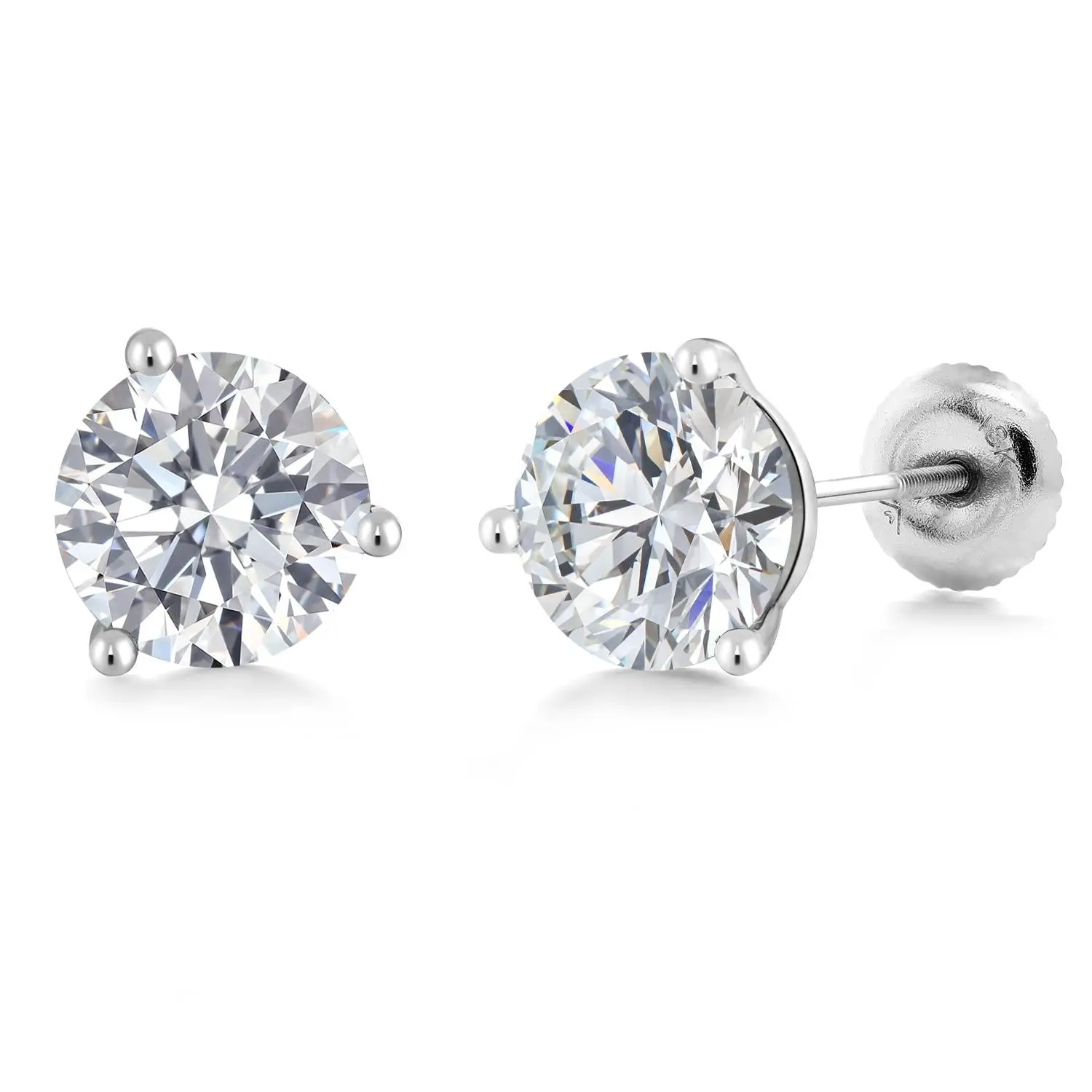2 Ct Round 18K White Gold IGI Certified Lab Grown Diamond 3-Prong Martini Stud Earrings | D-E Color | VS1-VS2 Clarity | Gold Earrings For Women Men | Secure Screw Backs