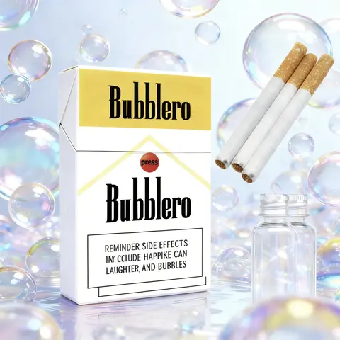 Bubblero Cigarette Pack Toy - Reusable Relaxing ASMR Sensory Pod with Fart Spray, 3 Packs of Bubble Concentrate, 5 Cigarette Sticks, Stress Relief Tool for Office Smokers (Yes, Blow Bubbles, Unwind Fast)