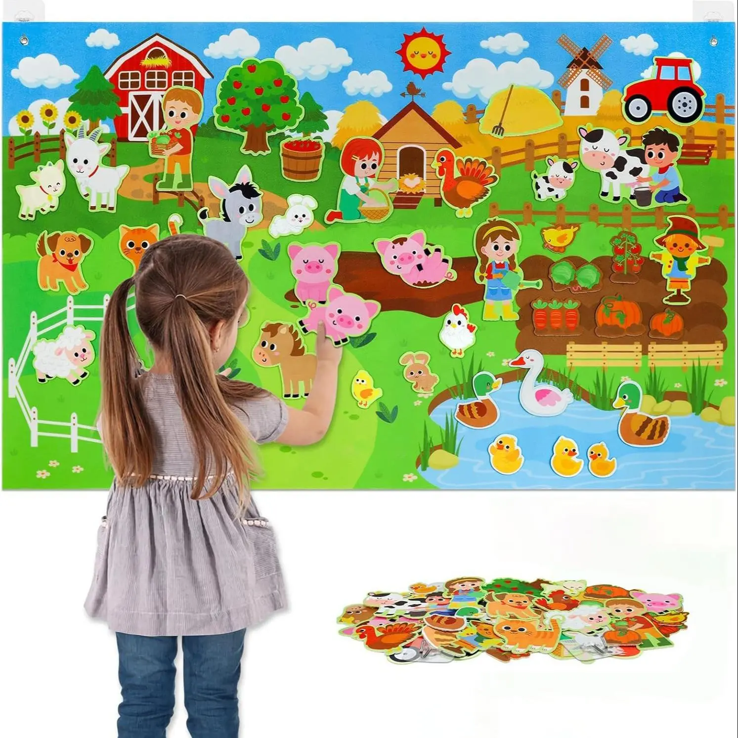 Farm Animal Felt Story Board Set, Sensory Activity Board, 1 Set Preschool Learning Tool, Preschool Farmhouse Barnyard-Themed Story Kit, Early Learning Interactive Play Set for Kids