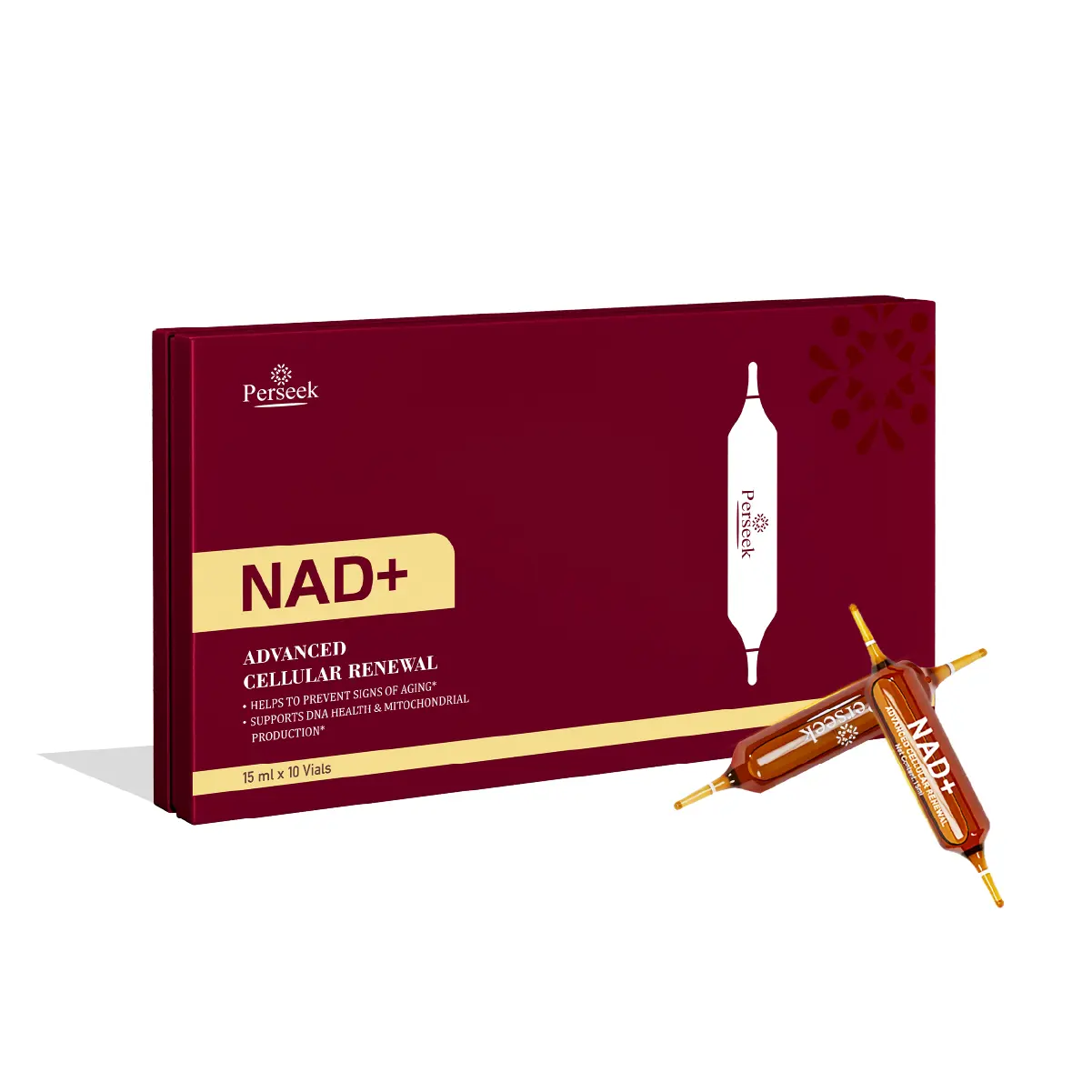 PERSEEK NAD+ Supplement 1200mg Liquid Vials for Advanced Cellular Renewal, Skin Aging Support & Energy Focus, Antioxidant Formula, 10 Count