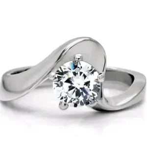 SELAH’S Silver-Tone Wave Solitaire Ring with Brilliant Round-Cut Stone   - Waterproof, Hypoallergenic, Non-Tarnish - Size 6