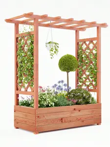 Elevated Garden Bed With Trellis - Wooden Planter Box With Side Supports, Canopy, And 4 Drainage Holes – Perfect For Climbing Plants, Vines, And Blossoms, 43"X17"X45"