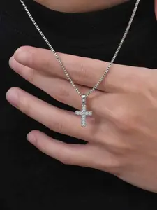 Hip-Hop Trend Zircon Cross Pendant Necklace, Simple Street Style Unisex Party Fashion Jewelry, Versatile Personality Necklace