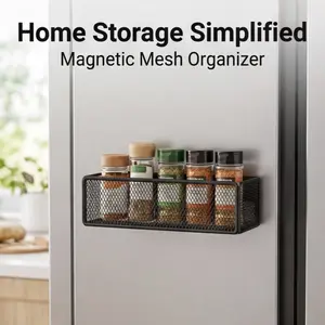 Magnetic Metal Mesh Basket Organizer, No Drilling Cabinet Under/refrigerator/table Shelf, Rust-Resistant Wall-Mounted Wire Storage Basket