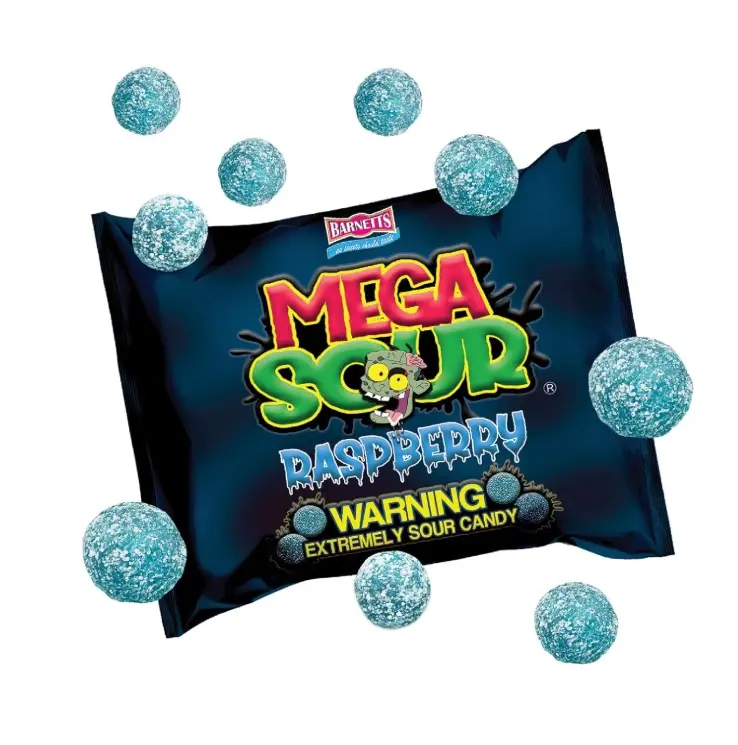 Barnetts - Mega Sour Candy Raspberry 104g - Trendy Sweet Bags - Traditionally Handmade Sweets - Sour Coating Lasts 20 Seconds - Candies for Party Bag, Gift Hamper, or Hamper Box