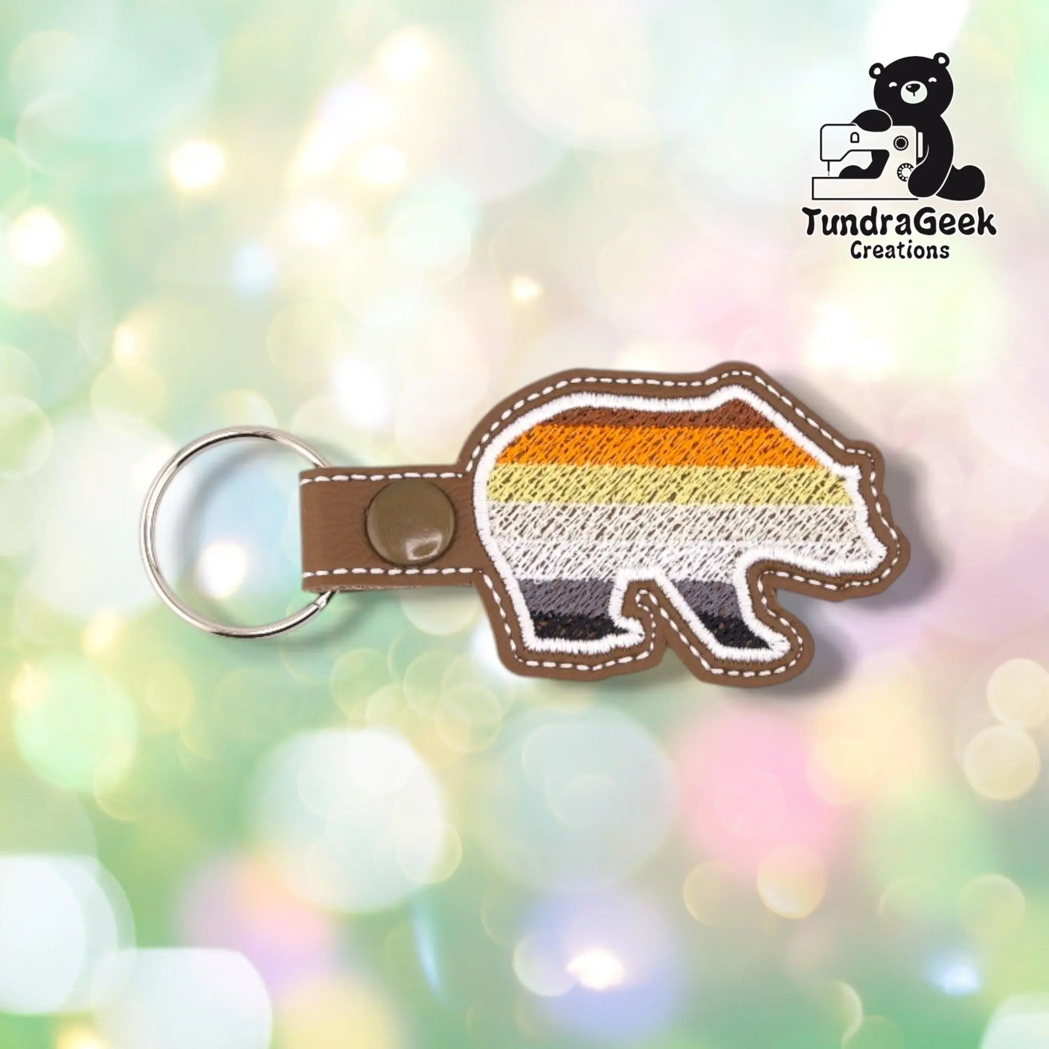Bear-Shaped Bear Pride Keychain | Embroidered Vinyl Charm | Bear Community Gift | Alaska Made