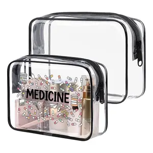 Clear Travel Medicine Box Organizer, Essential for Allergies & Asthma Relief, Cosmetic Storage, Tsa Approved Toiletry Pouch for Women