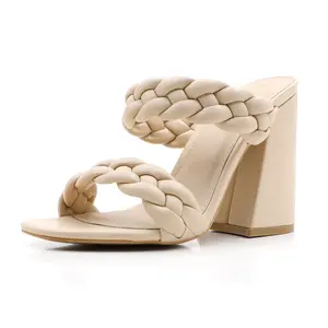 Women's Braided Chunky Heel Slide Sandals Elegant & Comfortable Perfect for Weddings, Parties, Office, & Casual Wear