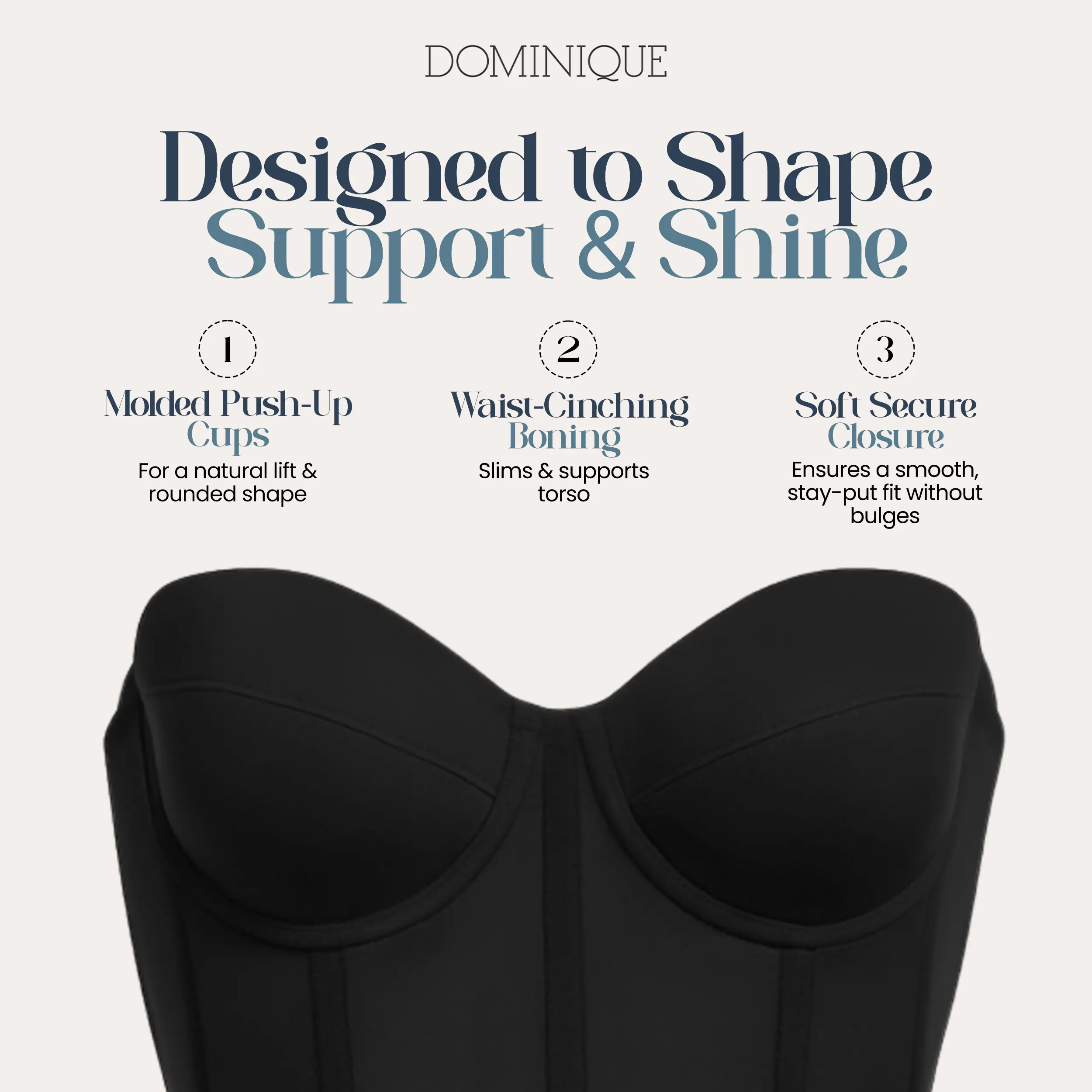 Dominique Brianna Longline Strapless Bra #8980 - Low Back Bridal Corset Top with Removable Garters - Shaping Lingerie for Women - Supportive Bustier for Wedding & Formal Dresses - Black