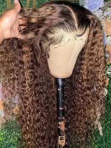 Fashion Ultra-Soft Gradient Highlight Highlights Gold 26 Inches 180 Density Lace Front Wig Synthetic Wig Natural Twisted Curled Hair Daily Use Kinky Curly Wig