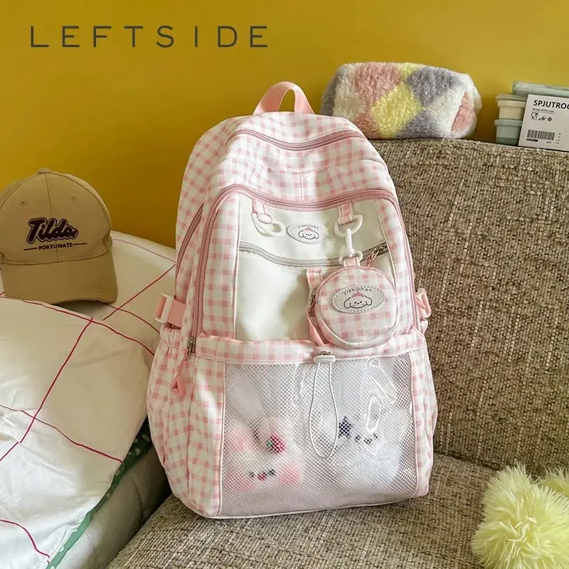 Female Plaid Transparent Mesh-Nylon Backpack, Cute Casual Daily School Book Bag for 2026 New Fashion Kawaii Use
