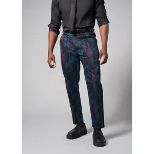 Odion Men's African Print Trousers (Midnight Teal Abstract) - Clearance