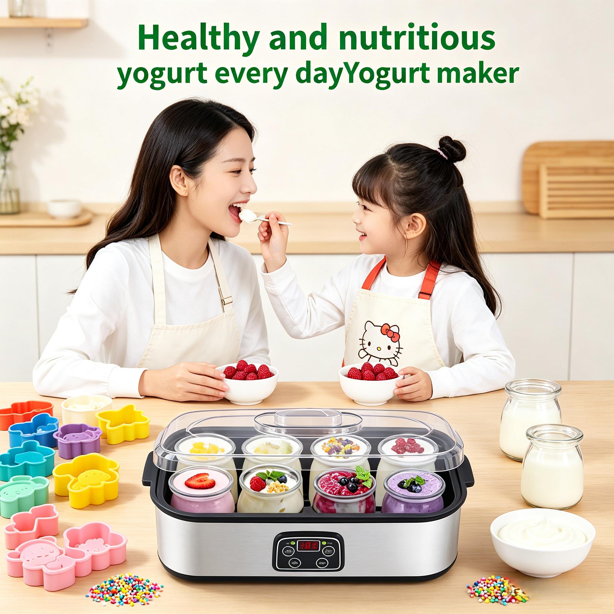 1pc Family 8-Cup Automatic Yogurt Maker, Multifunctional Electric Fermenter with US Plug, Makes Yogurt Jam Ice Cream Pudding, Complete Jar Set for Home Breakfast & Healthy DIY Snacks