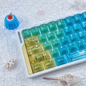 Hawaii 135-Key Full Set PC Plastic Original Height Cherry Blue Transparent jelly  Magnetic Switch Compatible for Wooting pbt side-printed keyboard keycaps
