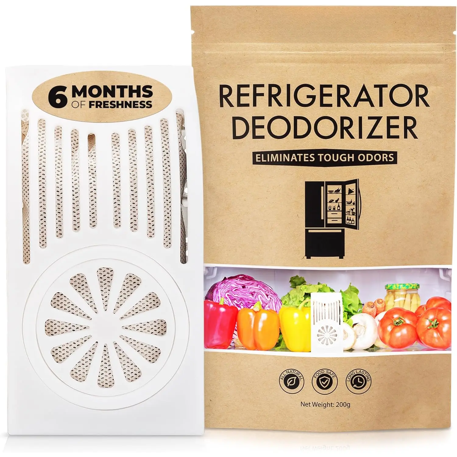 Refrigerator Deodorizer - Odor Eliminator for Fridge & Freezer - Outshines Baking Soda & Deodorizer with Activated Charcoal - Unscented & Long-Lasting, Freshen Refrigerator