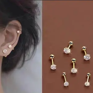 earrings 3 Sets, 18K Golden Plated Stainless Steel, Exquisite And Simple Spherical Twisted Four Piece Set Synthetic Zirconia Earrings