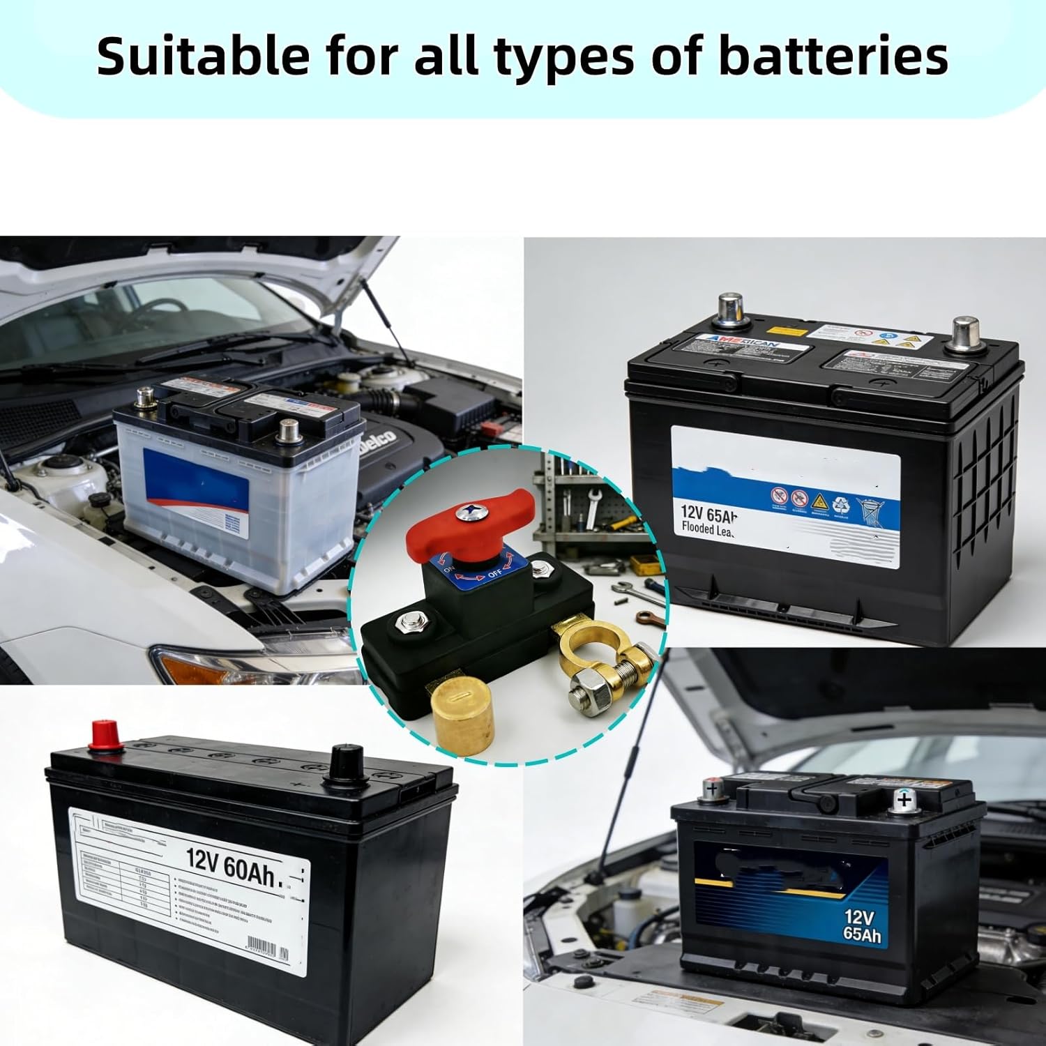 VAYWET Car Battery Power Cut-Off Switch Breaker, 12V/24V Universal Top Post Battery Quick Disconnect, Pure Copper Stable Transmission High Conductivity Disconnect Isolator Automatic Manual Circuit Leak Protector Flame-Retardant Cover for Car Truck Boat Rv