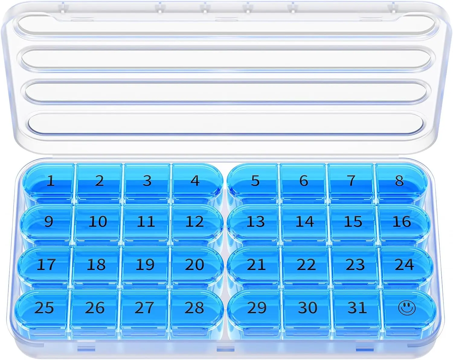 Monthly Pill Organizer 1 Time Day, 30 Day Removable Pill Box | Removable Compartments, Easy-Open, Large Capacity, 32 Compartments, Travel-Friendly, One-Hand Operation, Senior-Friendly