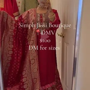 (SIZE46/48) Gulnaar Grace Classic. Elegant. Regal. A timeless red embroidered skirt suit made to turn heads at every event. Perfect for Diwali parties, mandis, and pre-wedding celebrations. Very heavy embroidery, gorgeous flow, and unmatched festive charm