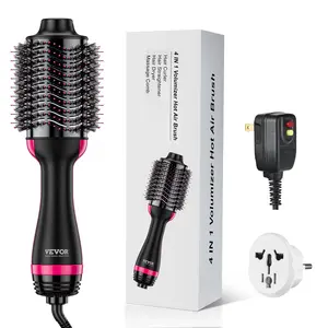 fathersdaygift VEVOR Hair Blow Dryer Brush, 4 in 1 Ionic Hair Styler and Volumizer with Electroplated Titanium 2.95 Ceramic Coating Oval Barrel, Dual Voltage 110V/240V Hot Air Styling Brush for Salon Home Travel