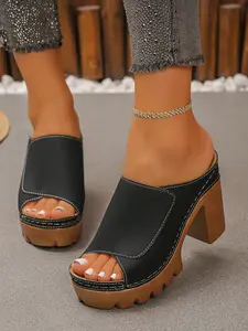 Women's Thick Sole High Heel Sandals, Fish Mouth Shoes, Versatile Chunky Heel Slip-Ons, Stylish Open Toe Footwear for All Occasions