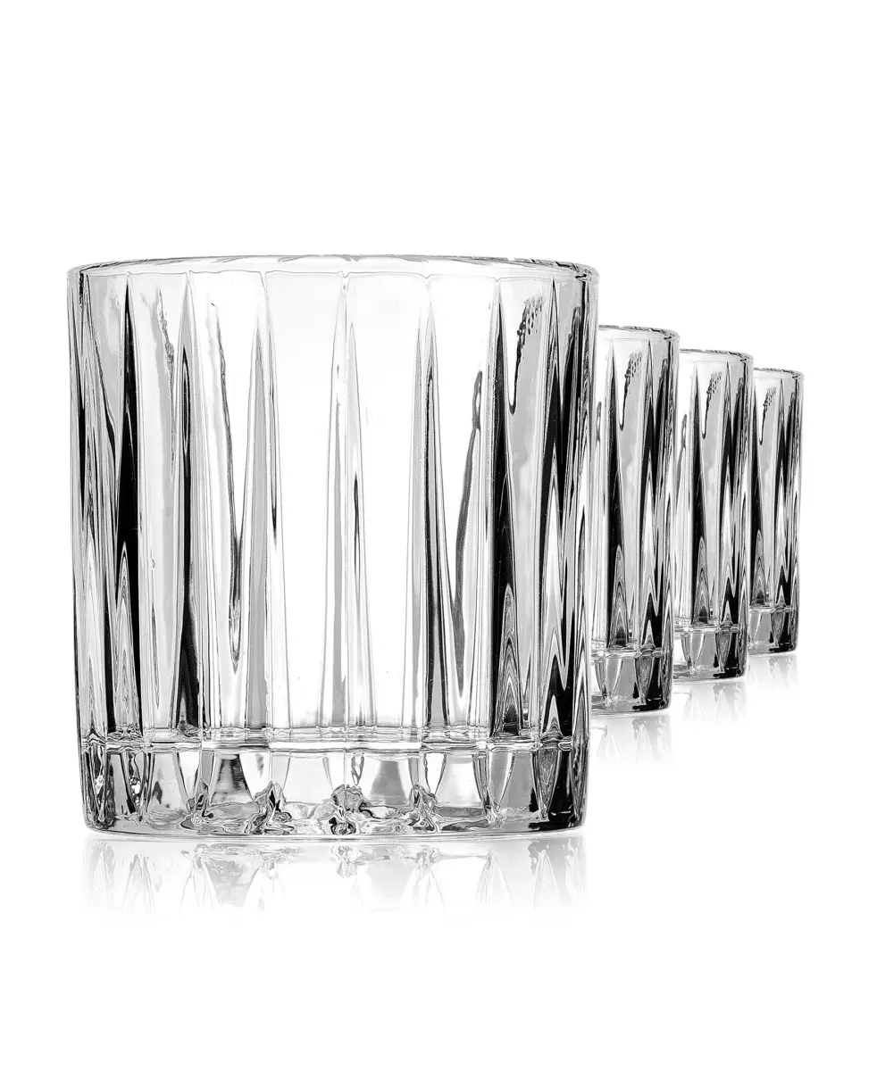 Godinger 26930 Round Parallels Double Old Fashion Glass - Set of 6, 6-Piece Kitchenware Drinkware for Home Use, Six Pieces
