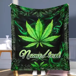 Leaf Pattern Blanket, 1 Count Soft Comfortable Throw Blanket, Cool Bedroom Bedding Blanket, Warm Napping Blanket for Home Office Travel, Slogan Print Blanket