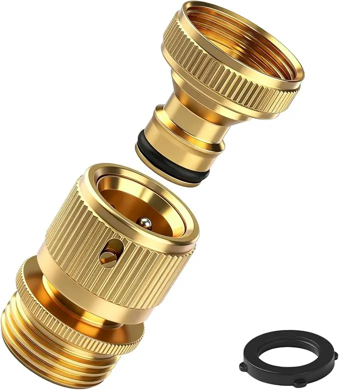 3/4 Inches Brass Garden Hose Quick Connect Fittings Set, Heavy Duty Leak-Proof Quick Release Fittings with GHT Threads for Watering