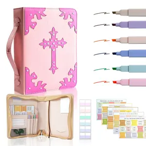 Bible cover lady's handbag, Bible study supplies notebook set can store Bible books, comes with 10 index sticky notes, 5 Bible stickers, 6 colored marker pens, and 50 metallic sticky notes. Ideal gift for Christian women.