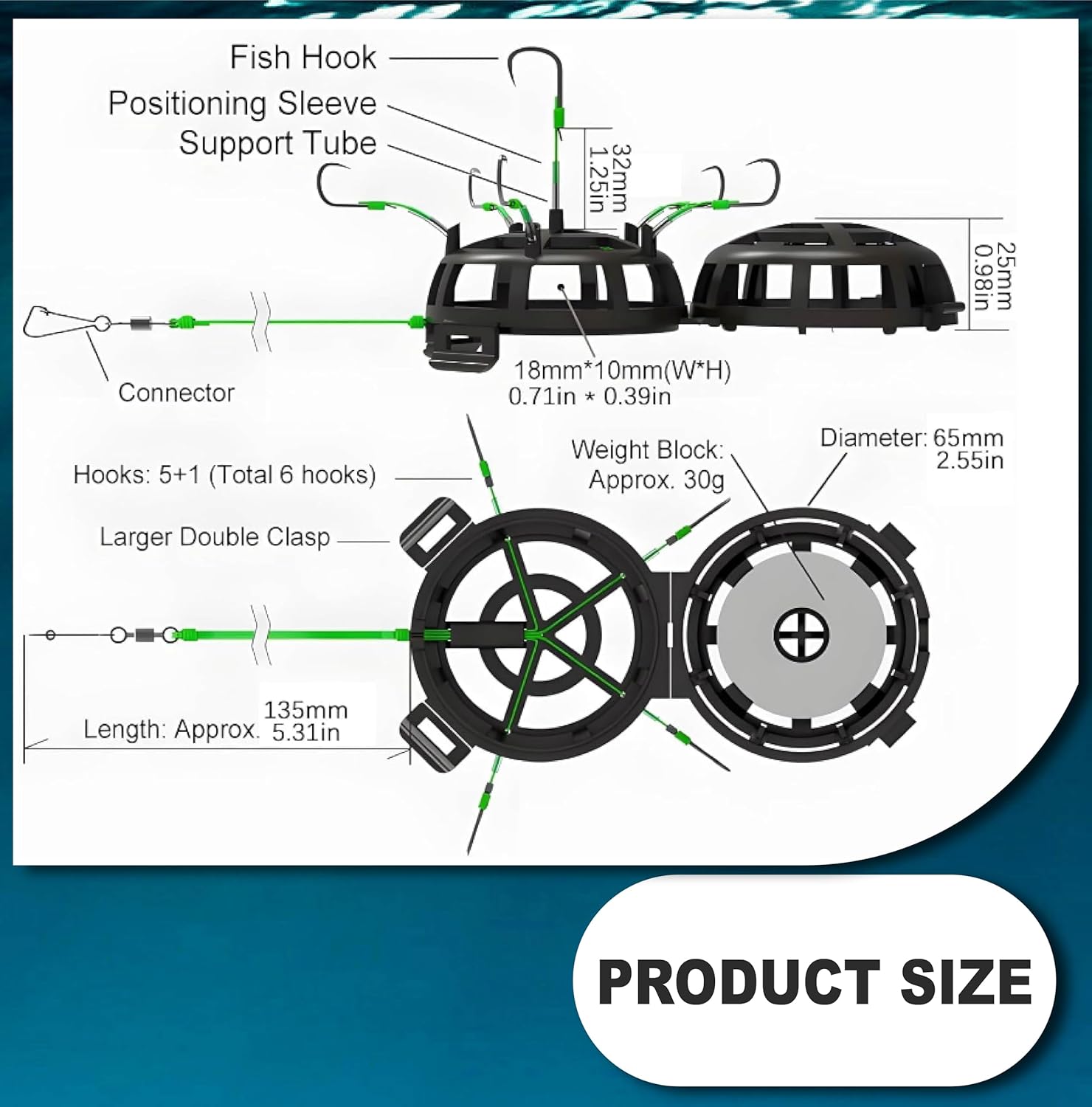 BTF High-Carbon Steel Anti-Snag Off-Bottom Mine Hooks, Pre-Tied Upward Carp Feeder Rig with Bait Cage, Easy Bottom Casting Fishing Gear Accessories for Freshwater Carp Catfish Bass Pole/Baitcaster Fishing