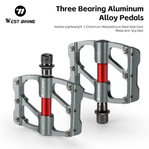 WEST BIKING Bicycle Pedal. 3-Bearing Hollow Lightweight Bicycle Pedal, Anti-Slip Cycle Pedal for Road MTB Bike, Aluminum Alloy Pedal