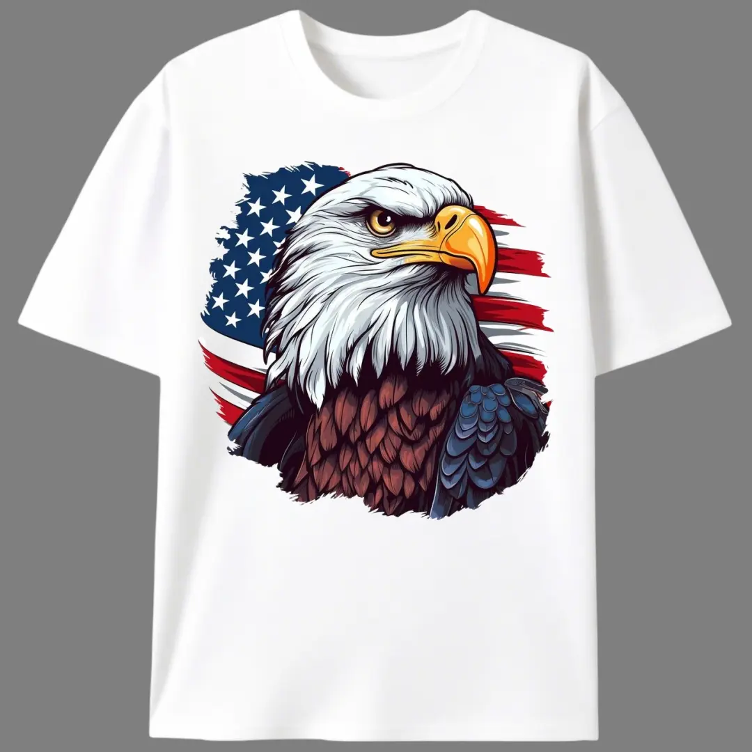 Men's Graphic T-Shirt, 100% Cotton Knit Fabric with Slight Stretch, Retro Eagle Print Streetwear Tops, Casual Round Neck Short Sleeve, Knitting, Printed Eagle, Retro Preppy