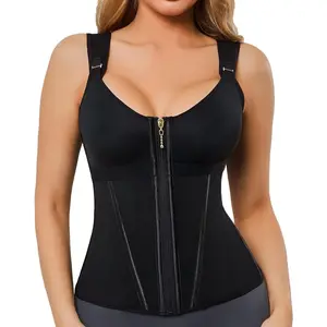 Women's Plus Size Shapewear Adjustable Bustier Waist Trainer - Zipper Compression Body Shaper Faja with Straps for Tummy Control, Casual Sport Workout Corset