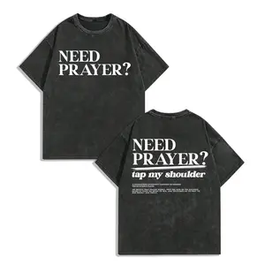 Need Prayer Tap My Shoulder Graphic Tee Mens Oversized Vintage Washed T Shirt 230g Heavyweight Cotton Christian Streetwear Faith Based Apparel Religious Gift Retro Casual Summer Tops Trending Tiktok Viral Unisex Outfit Inspirational Clothing