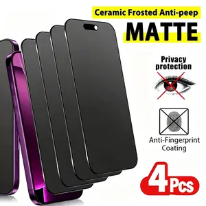 A Pack of 4 Full Coverage Matte Privacy Screen Protectors for iPhone 17 Pro Max, 16 Plus, 15, 14, 13, 12, 11- Anti-Peep, Anti-Fingerprint, Upgraded Edge Protection, Scratch-Resistant, Easy to Install, Bubble-Free