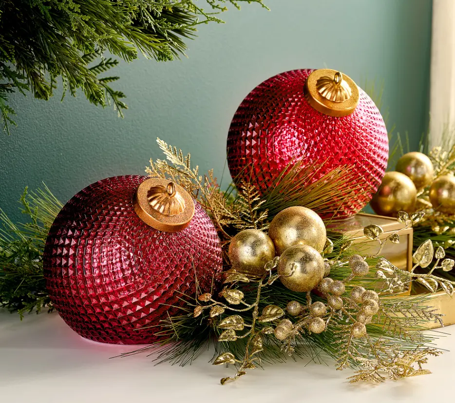 Valerie Parr Hill Collection Set of 2 6" Diamond Glass Tabletop Ornaments with Timer & Twinkle Modes for Indoor Decor