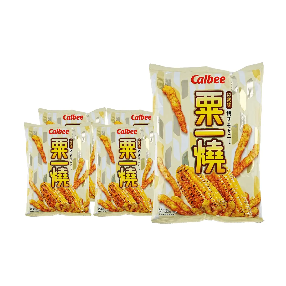 Calbee Grill-A-Corn BBQ Flavor Corn Snacks 80g Multipack (5 Bags) - Crispy Japanese Potato Sticks