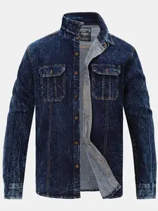 Men's Dark Blue Vintage Worn Denim Shirt