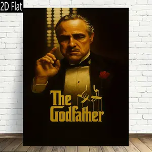 2D Flat  Canvas Wall Art Featuring a 2D Flat Design of The Godfather Movie Poster, High-Quality Print, Perfect for Modern Vintage Home Or Office Decoration.