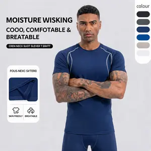 [2 Pack] Men's Compression Running Shirt, Quick Dry Stretch Athletic Tee, Breathable Moisture-Wicking Short Sleeve Gym Training Top