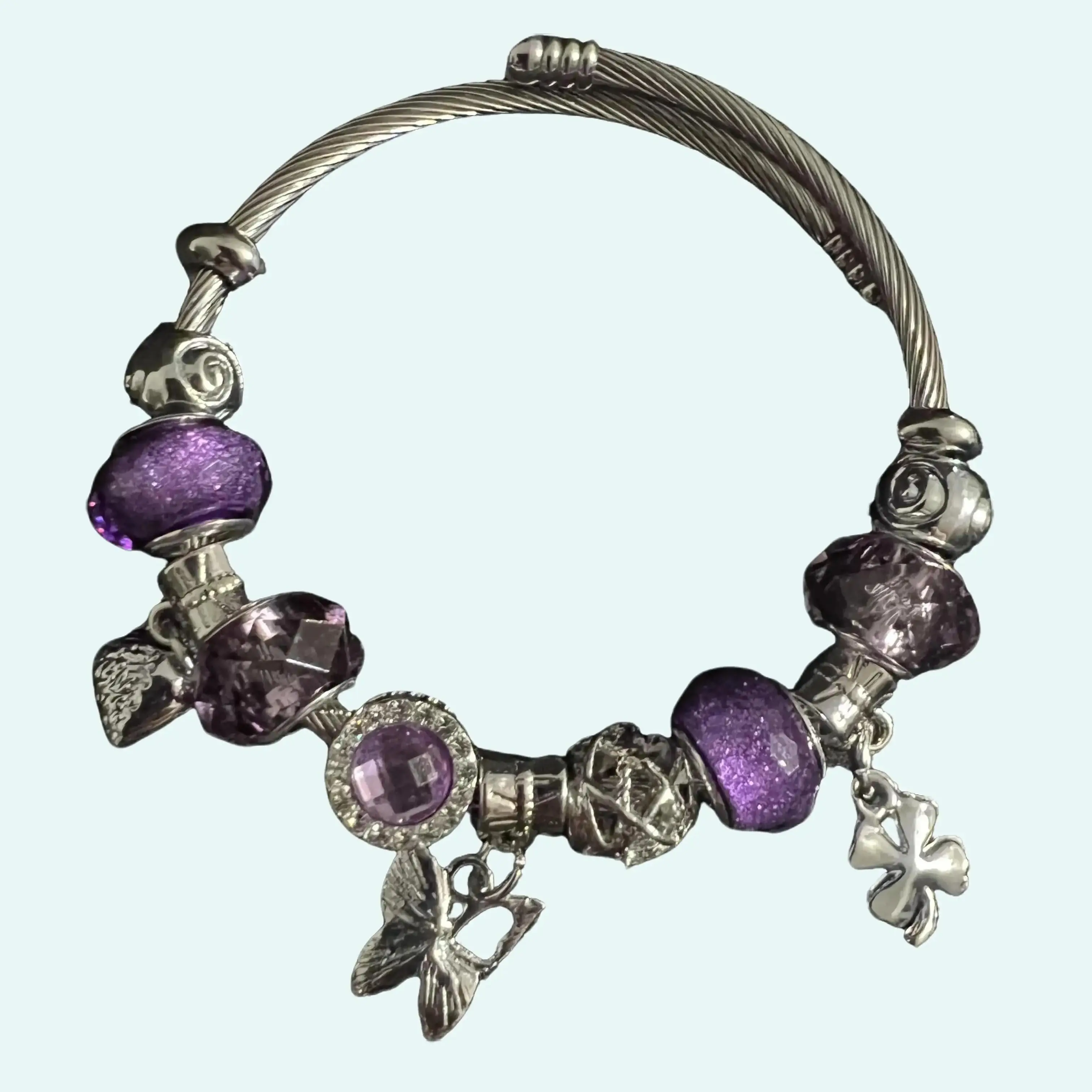 Adjustable Butterfly Charms Dangle Bracelet - Available in Purple and Pink