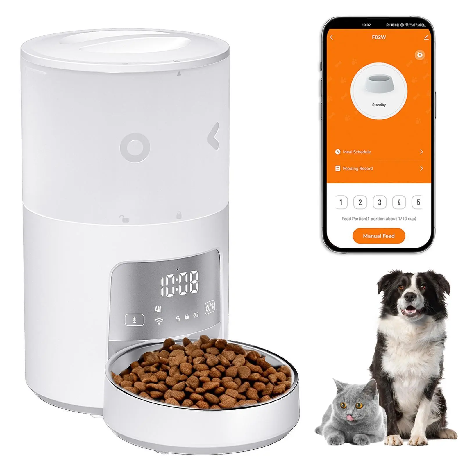 Smart WiFi Automatic Pet Feeder and Water Fountain Set for Cats & Dogs, App Control, Timed Portions, Dual Power, Anti-Jam
