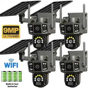 4K/8MP Solar Powered Security Camera, 2.4GHz Wireless Wi-Fi Version, 360° Panoramic Outdoor View, PIR Motion Detection, Rechargeable Battery